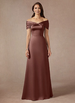 Azazie Amelia Final Sale Agave A-Line Off the Shoulder Stretch Satin Dress image3