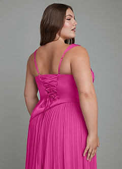 Azazie Stephanie Vestidos de damas de honor Vestido Fucsia de Satén Elástico de Línea A con Plisado image12