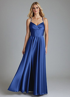 Azazie Alaia Suknie dla druhen Linia A Gorset Satyna elastyczna Do ziemi Sukienka image1