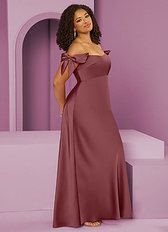 Barbie ♥ Azazie Brudtärnklänningar Klänning av Tubklänning i Stretch Satin Av axeln Desert Rose Konvertibel image11