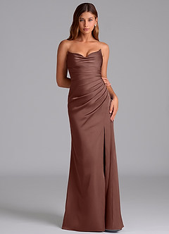Azazie Claudelle Bridesmaid Dresses Espresso Mermaid Strapless Stretch Satin Dress image6