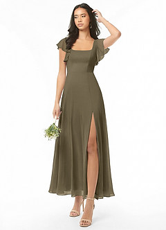 Azazie Bondi Bridesmaid Dresses Willow Green A-Line Ruched Chiffon Dress image1