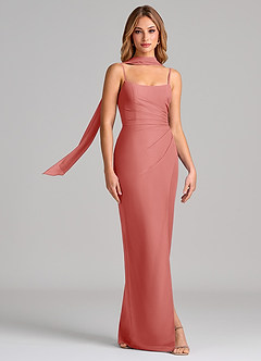 Azazie Calandra Robes de demoiselle d'honneur Robe Fourreau en Mousseline de soie Plissé Antique Rose image3