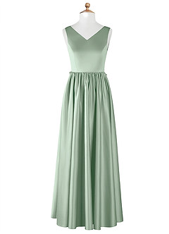 Azazie Hathaway Junior Robe Trapèze en Satin extensible Arc Agave image7