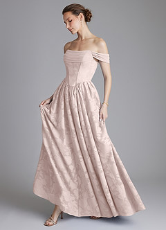 Azazie Raisa Bridesmaid Dresses Blushing Pink A-Line Off the Shoulder Floral Burnout Dress image7