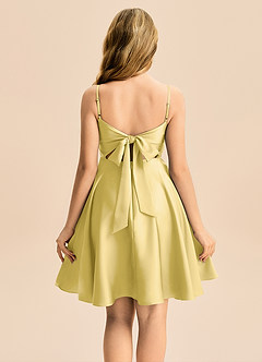 Azazie Miko Junior Canary A-Line Pleated Stretch Satin Dress image2