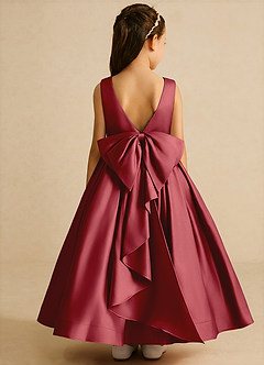 Azazie Cailee Flower Girl Dresses Pomegranate Ball-Gown Pleated Matte Satin Dress image1