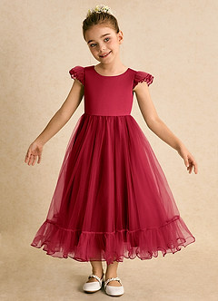 Azazie Phebs vestidos de niña de las flores Vestido de Escarlata de Tul de Corte En A image4