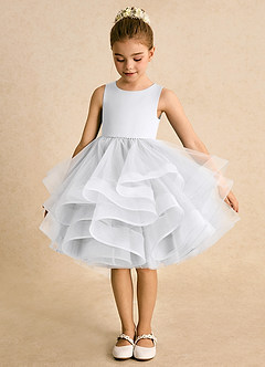 Azazie Tinie Flower Girl Dresses White Ball-Gown Bow Tulle Dress image5