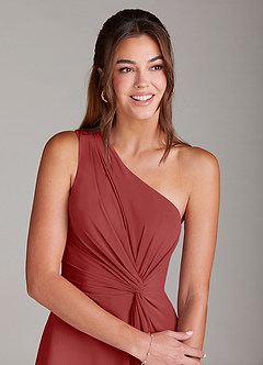 Azazie Brooke Brautjungfernkleider Eine Linie One-Shoulder Chiffon Kleid Rost image4
