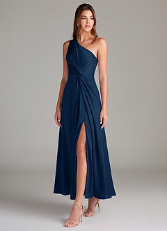 Azazie Brooke Suknie dla druhen Linia A Jedno ramię Satyna elastyczna Długość kostki Sukienka image3