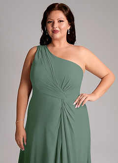 Azazie Brooke Jurken voor bruidsmeisjes Jurk van Chiffon met A-Lijn One-Shoulder Eucalyptus image13