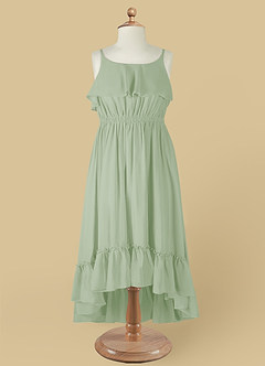 Azazie Karmen Flower Girl Dresses Dusty Sage A-Line Ruched Chiffon Dress image9