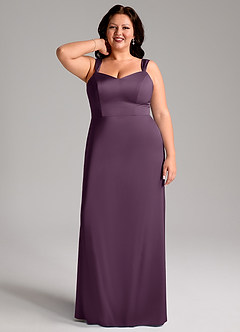 Azazie Denice Robes de demoiselle d'honneur Robe Fourreau en Satin extensible Plissée Prune image9