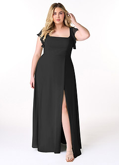 Azazie Bondi Bridesmaid Dresses Black A-Line Ruffled Chiffon Dress image7