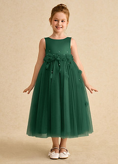 Azazie Lux Flower Girl Dresses Dark Green A-Line Beaded Tulle Dress image5