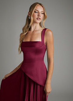 Azazie Stephanie Brautjungfernkleider A-Linie Korsett Stretch-Satin Kleid Burgunderrot image3