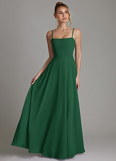 Azazie Elita Bridesmaid Dresses Dark Green A-Line Pleated Chiffon Dress image1