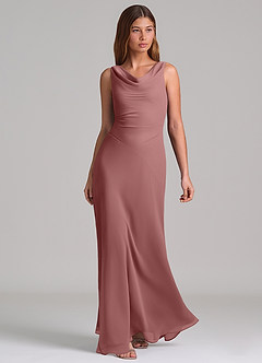 Azazie Nerine Brudtärnklänningar Klä av A-Linje i Chiffong Plisserad Desert Rose image1