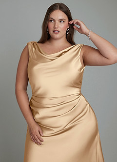 Azazie Kieryn Brudtärnklänningar Klänning av Sjöjungfru i Stretch Satin Plisserad Champagne image5