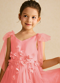 Azazie Minia Flower Girl Dresses Coral A-Line Bow Matte Satin Dress image4