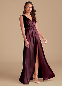 Azazie Tanicia Final Sale Cabernet A-Line Pleated Metallic Satin Dress image4