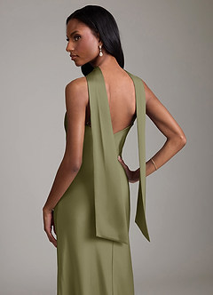 Azazie Cassiana Bridesmaid Dresses Pistachio Mermaid Pleated Stretch Satin Dress image4