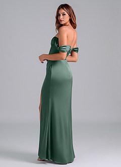 Azazie Asha Bridesmaid Dresses Eucalyptus Sheath Off the Shoulder Stretch Satin Convertible Dress image2