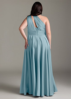 Azazie Charlize Bridesmaid Dresses Moody Blue A-Line One Shoulder Stretch Satin Dress image10