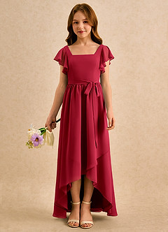 Azazie Milly Girls Formal 플라워 걸 드레스 A라인 주름진 쉬폰 비대칭 드레스 image3