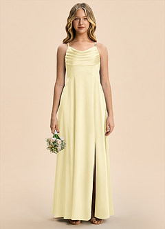 Azazie Gia Junior Robe Trapèze en Satin extensible Plissé Sorbet Citron image6