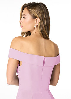 Azazie Lecia Bridesmaid Dresses Candy Pink Empire Off-The-Shoulder Pleated Chiffon Convertible Dress image7