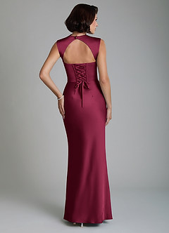 Azazie Lumia Bridesmaid Dresses Burgundy Sheath Corset Stretch Satin Dress image2