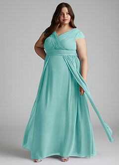Azazie Organa Bridesmaid Dresses Aqua A-Line Pleated Chiffon Dress image7