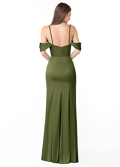 Azazie Amyra Bridesmaid Dresses Olive Sheath Off the Shoulder Stretch Satin Convertible Dress image3
