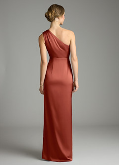 Azazie Emorie Bridesmaid Dresses Terracotta Sheath One Shoulder Stretch Satin Dress image6