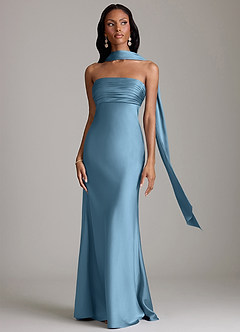 Azazie Saylor Brudtärnklänningar Klä av Sjöjungfru i Stretch Satin Axelbandslös Stålblå image9