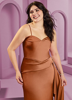 Barbie ♥ Azazie Bridesmaid Dresses Copper Sheath Strapless Stretch Satin Convertible Dress image4