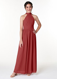 Azazie Iman Junior Rust A-Line Pleated Chiffon Dress image4