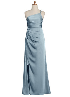 Azazie Eren Junior Robe Fourreau en Satin extensible Plissée Bleu Poussiéreux image8
