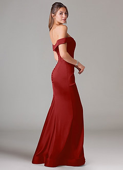 Azazie Everly Bridesmaid Dresses Pomegranate Mermaid Off the Shoulder Stretch Satin Convertible Dress image4