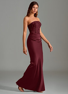 Azazie Emilia Bridesmaid Dresses Cabernet Mermaid Strapless Stretch Satin Dress image3