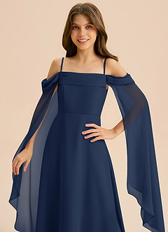 Azazie Moana Junior Dark Navy A-Line Pleated Chiffon Dress image7