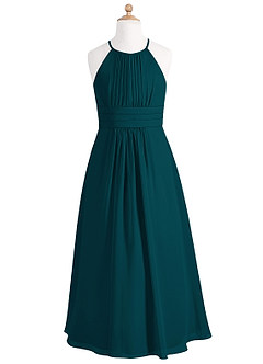 Azazie Bonnie Junior Pine A-Line Pleated Chiffon Dress image5