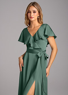 Azazie Lainey Bridesmaid Dresses Eucalyptus A-Line with Pockets Stretch Satin Dress image6