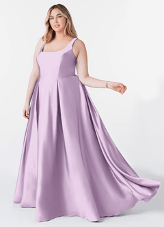 Azazie Neve Jurken voor bruidsmeisjes Jurk van Stretch Satijn met Baljurk met Zakken Frosted Lila image9