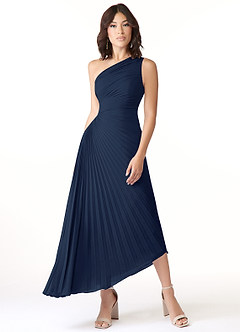 Azazie Kirra Bridesmaid Dresses Dark Navy A-Line One Shoulder Chiffon Dress image1