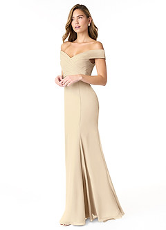 Azazie Lecia Brautjungfernkleider Wandelbar Empire Schulterfrei, plissiert Chiffon Kleid Champagner image3