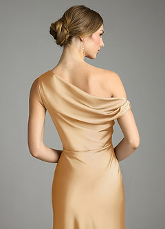 Azazie Emerson Brudtärnklänningar Klä av Sjöjungfru i Stretch Satin Av axeln Guld image7