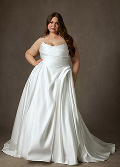 Azazie Adelise Trouwjurken Jurk van Satijn met Baljurk Strapless Diamant Wit image6